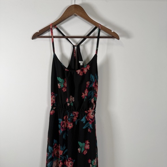 Charlotte Russe Women's Maxi Dress Sheer Lined Black Flowers Cut Outs Size Med - Picture 3 of 5